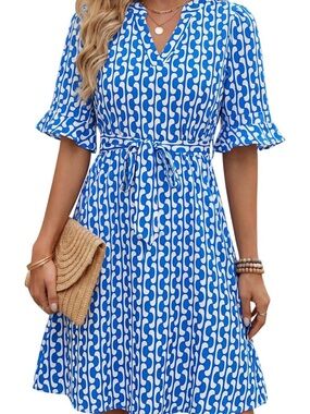 Ourin Women’s Summer Dress with Ruffled Sleeves V Neck MIDI